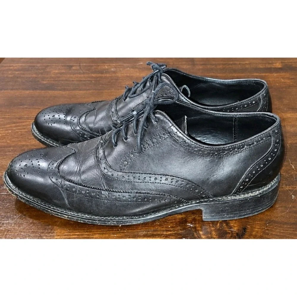 Thursday Boot Co Mens 8.5 Black Leather Wingtip Brouge Oxford Dress Shoes Black